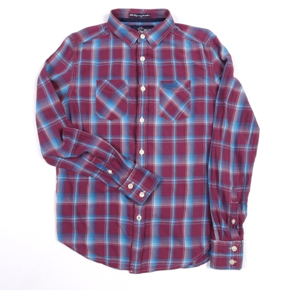SUPERDRY Shirt Purple & Blue Plaid - Medium men’s - Picture 1 of 7